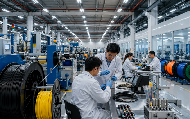 Fiber optic cable manufacturing and quality inspection at SHENGWEI factory